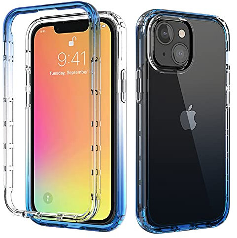 ESTH® Trasparente Cover per iPhone 13 mini Custodia in silicone a Antiurto 360°, Caso Protettivo Antineve e Antipolvere Senza Protezione per lo Schermo Integrata, Blu