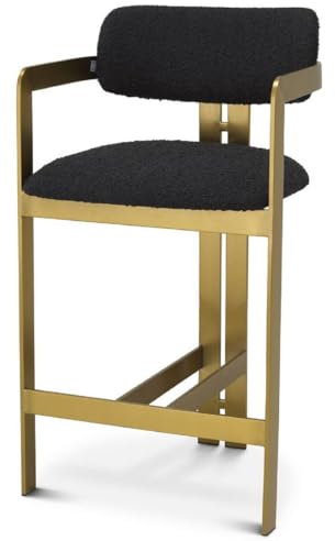 Casa Padrino Luxus Barstuhl Schwarz/Messing 53 x 44,5 x H. 97 cm - Gepolsterter Edelstahl Barhocker - Luxus Barmöbel