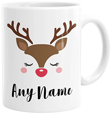Daytripper Personalised Christmas Mug, Custom Name, Hot Chocolate Cup for Girls and Boys, Rudolph, Reindeer, Xmas Eve Gift