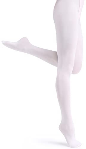 Monbessi Ballettstrumpfhose Mädchen 90D Strumpfhose Ballett Mädchen Ballett Strumpfhose Damen Tanzstrumpfhose für Kinder und Damen (M, Weiß)
