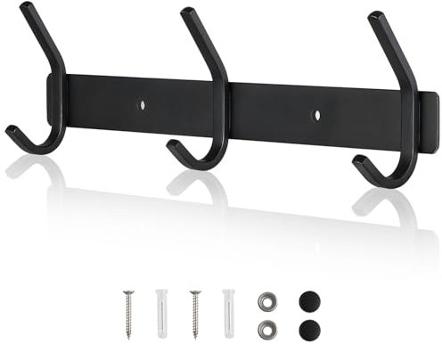 Qiannhee Hakenleiste Kleiderhaken 30CM bis 30KG Garderobenhaken mit 3 Haken Kleiderhaken Schwarz Matt Garderobenleiste Edelstahl SUS304 Hakenleiste für Badezimmer Küche Wohnzimmer Jacken Handtaschen