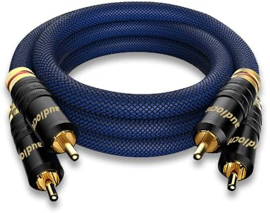 Tertullus Câble RCA Haut de Gamme 1 m - OFC Plaqué Argent Avec Double Blindage - 2 Fiches Vers 2 Fiches - Signal Hi-Fi pour CD, Amplificateur, Audio, Décodeur