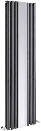 Go Bathrooms Mirrored Vertical Radiator 1800 x 500mm Grey Oval Mirror Radiator Central Heating Double Panel Tall Radiators