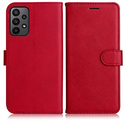 DENDICO Coque pour Galaxy A23 4G / Galaxy A23 5G / Galaxy M23 5G, PU en Cuir Coque Portefeuille Étui Housse, Design Classique TPU Coque pour Samsung Galaxy A23 4G / Galaxy A23 5G, Rouge