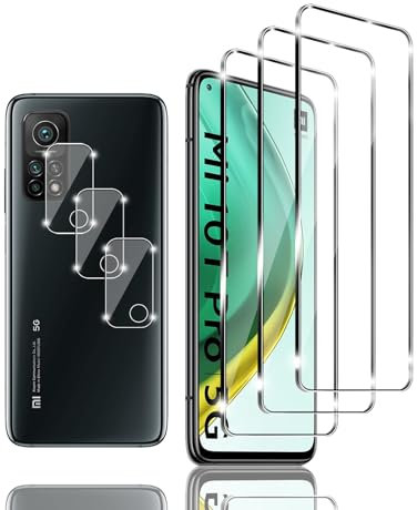 Kziwii 3+3 Stück Schutzfolie für Xiaomi Mi 10T Pro 5G Panzer Schutz Glas, 3 Panzerfolie und 3 Kamera Schutzglas,HD Displayschutzfolie, 9H Härte, Anti-Kratz, Anti-Bläschen für Xiaomi Mi 10T Pro 5G