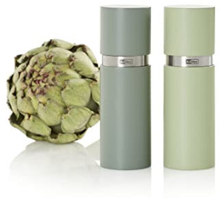 AdHoc MP450 Set Pfeffer- und Salzmühle Textura, CeraCut® Keramik Mahlwerk, Buchenholz lackiert, dark green & light green