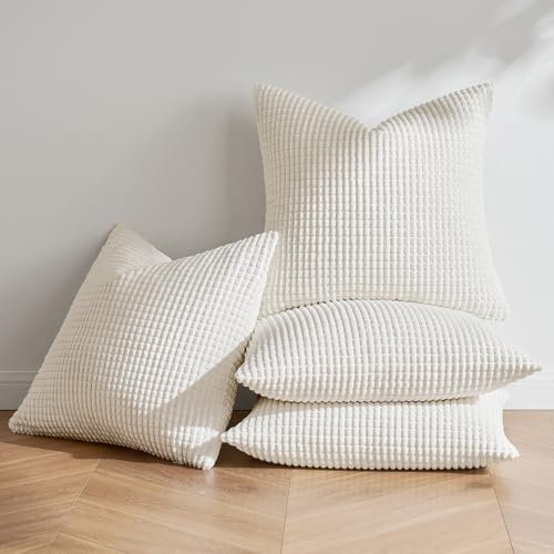 MIULEE 4er Set Kissenbezug Dekorative Kissenbezüge Kordsamt Boho Sofakissen Dekokissen Zierkissen Couchkissen Deko Bezug für Sofa Couch Wohnzimmer Schlafzimmer Büro 50x50 cm Weiß
