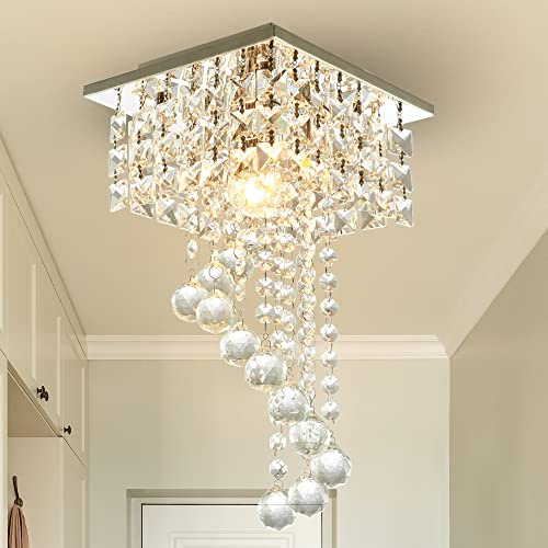 Finktonglan 20cm Mini Crystal Chandelier, Square Flush Mount, E27 | Compact K9 crystal ceiling light with E27 bulb holder for bedroom, hallway, dining room and kitchen; bulb not included.