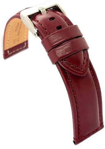 diloy Sportliches Uhrenarmband aus glattem Rindsleder mit Ton-in-Ton-Naht – Gepolstert – Größen 14mm 16mm 18mm 20mm 22mm 24mm – Elegant und widerstandsfähig 363 Bordeaux 22mm