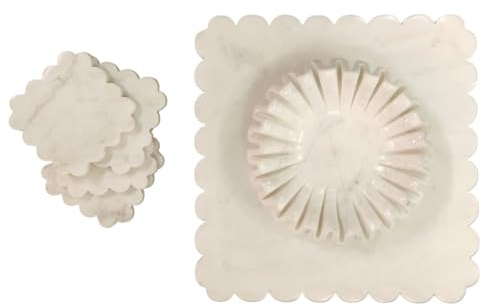 sous-Verres en marbre Blanc Naturel, Ensemble de sous-Verres, sous-Verres en marbre, sous-Verres à vin, sous-Verres à café (sous-Verres 4 pièces + Bol de 7 po + Planche de 11 po)