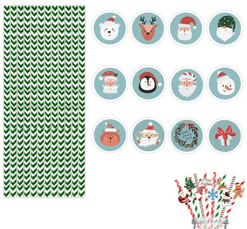 Christmas Stripes Drinking Straws-48Pack Straws Drinking Paper for Kids,Assorted Biodegradable Straws for Drinking Straws Drinking Straw Recyclable,Stripes Drinking Straws for Green Party Decor