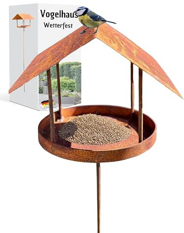 Vogelhaus mit Ständer ∣ 158 cm hoch ∣ wetterfest aus Metall ∣ Stabiler rustikaler Look ∣ Vogelfutterstation, Vogelfutterhaus