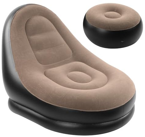 Aufblasbare Sofagarnitur, Bequeme Couch, Aufblasbare Couch, Beflocktes Sofa, Tragbare Luftcouch mit Kleinem Luftkissen, Aufblasbarer Loungesessel für Erwachsene, Camping, Schlafzimmer, Wohnzimmer, Gar