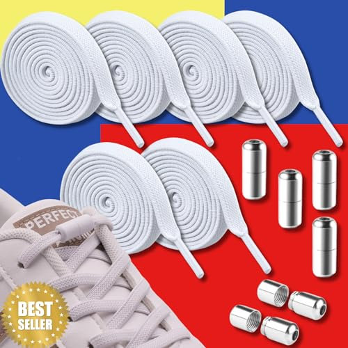 maname® 3 Pares Cordones Elasticos Zapatillas Deporte. Cordones Elasticos Sin Atar | Cordones Ajustables Resistentes con Cierres - Cordones Para Niños y Adultos Blancos