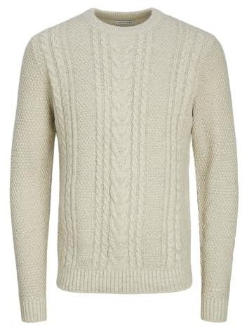 JACK & JONES Pull en Tricot pour Homme, Blanc-Gris, XL