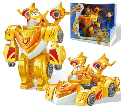 Super Wings EU770352 - Super Robot Suit Golden Boy, ca. 18 cm große verwandelbare Spiel-Figur, 2-in-1 Roboter Anzug und Super Auto, für Kinder ab 3 Jahren, Yellow