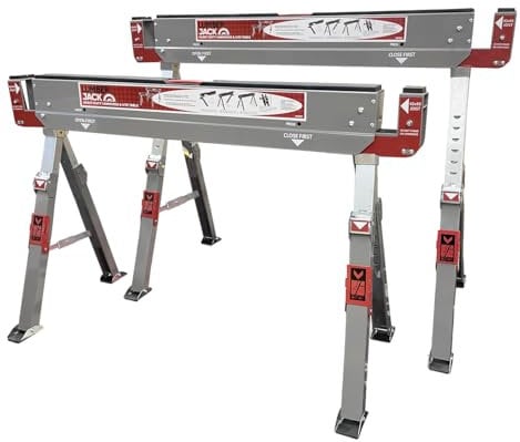 LUMBER JACK Saw Horse Twin Pack Folding Saw Horse, Supports up to 1180kg, Heavy-Duty, Adjustable Legs, Built-in Work Table, Carry Handle, Non-Slip Pivoting Rubber Feet