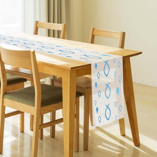 WEDNOK Taufe Tischläufer 600x30cm Kommunion Tischdecke Blau Glitzer Fische Weiß Tischband Konfirmation Tischdekoration Erstkommunion Tischdeko für Junge Mädchen