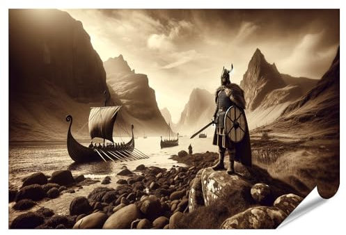 islandburner Prime Bild Poster SepIn a Wikinger: Krieger und Schiff in Zeitloser Eleganz Premium Bilder Fotodruck