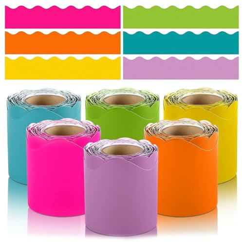 Dawafit Pinnwand-Bordüre für Klassenzimmer, Papierrolle, gewellte Bordüren, für Klassenzimmer-Dekoration, Heimdekoration, , 6 Rollen