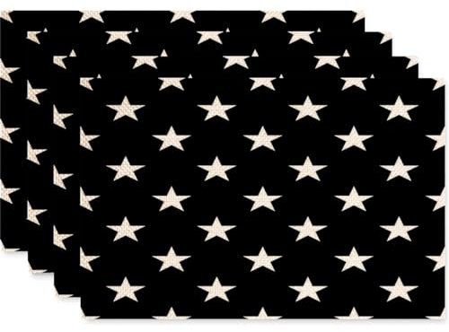 Platzsets Abwaschbar Schwarze Beige Sterne Tischsets Abwaschbar 2er Set Tischsets Platzsets Hitzebeständig Platzdeckchen rutschfest Platzsets Platzdeckchen Stoff (45x30cm)