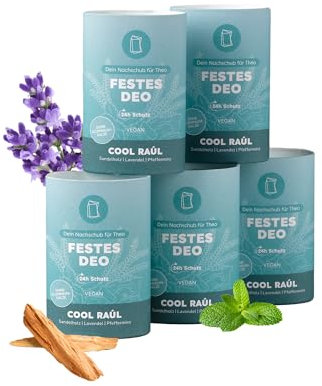 Duschbrocken Festes Deo Nachfüllset groß - 5x Cool Raúl Deodorant - Herb-Frischer Duft - 24h Schutz ohne Aluminium - Vegan & Plastikfrei - 250g