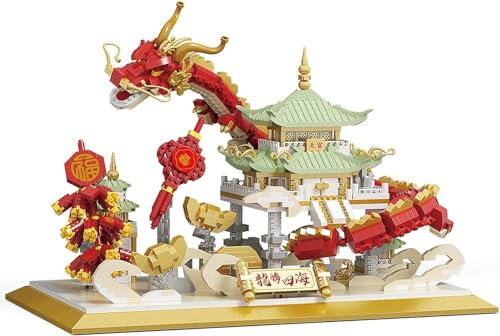 JOMIOD Festival Chinois Année du Dragon Culturel de Bon Augure Danse du Lion et Dragon Créatif Ensemble de Blocs de Construction, Adapté comme Cadeau pour Les Enfants et Les Adultes (3218 pièces)