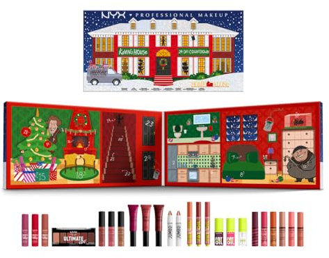 NYX Professional Makeup Home Alone Adventskalender mit 24 Bestellern in Originalgröße, Make-up-Set, Lidschatten bis Lipgloss, Rouge, Highlighter und mehr