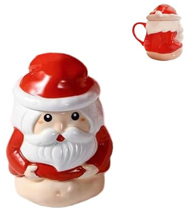 Whbbbj Tazza da caffè 3D di Babbo Natale, Tazza di Ceramica Natalizia, Tazza Originale con Coperchio a Forma di Cappello di Babbo Natale, Tazze di Alto Valore, Tazza da Latte, for Il Giorno