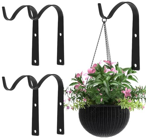 Joyan 4 Pièces Suspension Mural Crochet Plante, Crochets de Suspension en Métal de Jardin, Support Mural Suspendu Crochets en Fer Forgé Pour Jardin, Paniers Suspendus(Noir)