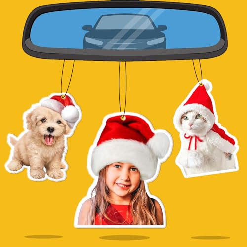 Personalisiert Foto-Dekor zum Aufhängen im Auto, doppelseitiges Auto-Lufterfrischer-Ornament Duft Auto Personalisiert mit Text und Foto, Autoanhänger für Rückspiegel (Besondere Form)
