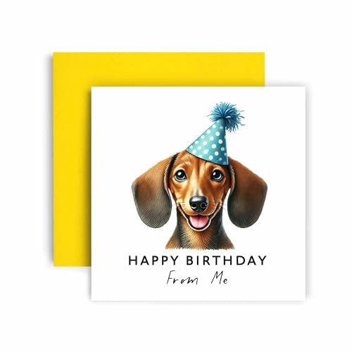 Huxters Geburtstagskarte vom Hund - Dackel - Happy Birthday an Hund Mama und Hund Papa - Geburtstagskarte vom Hund an Freunde Familie erster Geburtstag (Dackel)