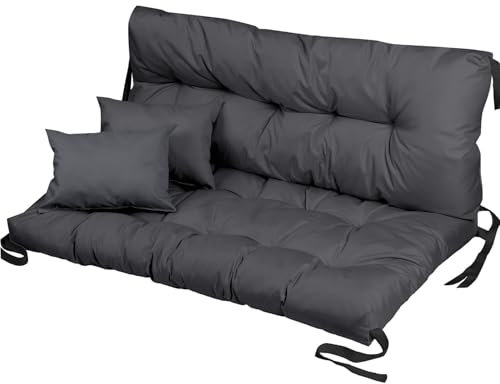 Ferocity Auflage für Hollywoodschaukel 120x80x50 Gartenbankauflage und 2 Kissen Palettenauflage Bankauflage Sitzkissen und Rückenkissen Matratze Sitzpolster Gartenpolster, Graphit [133]
