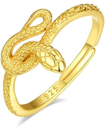 INFUSEU Damen Schlangenring, Mystischer Schlangen Keltischer Knoten Schmuck 925 Silber 18K Gold Verstellbar Modell 7–8 Ring Vintage Daumenring Geschenk für Männer Frauen