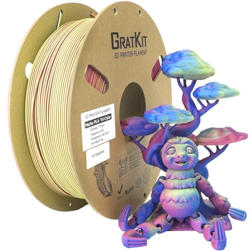 GratKit Matte Tricolor PLA Filament 1,75mm 1KG Rosa Blau Grün | Multicolor Coextrusions, Mehrfarbig Regenbogen, Matte Oberfläche, Mattes Finish, Maßgenauigkeit ±0,03mm