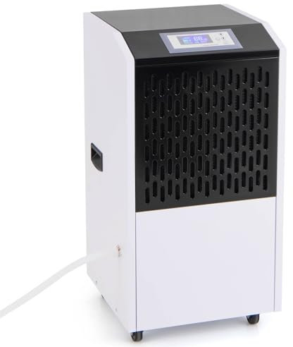 TANGZON 120L/Day Commercial Dehumidifier, 500m2 Area Industrial Dehumidifiers with 24H Timer, Auto Defrost, Memory Restart, Digital Display & Drain Hose, Home Basement Building Air Dryer (White+Black)