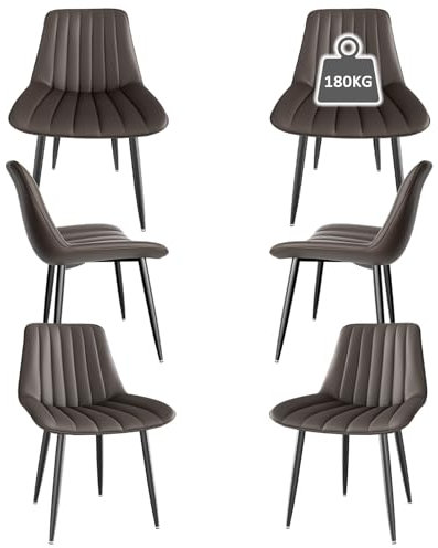 Sillas de Comedor Juego de 6, Sillas de Cocina con Respaldo de 7cm, Sillas de Mesa de Comedor con cojín de Asiento de 5cm, MAX. Capacidad de Carga 180KG, Silla tapizada para