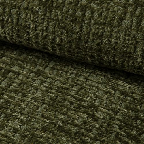 Fabreco FROLISA Polsterstoff – Chenille-Stoff mit Muster, Dekostoff Meterware, 142 cm breit, strapazierfähiger Möbelstoff für Wohnzimmer, Gewicht 370g/m² - Grün