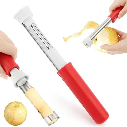 2-in-1 Stainless Steel Apple Corer and Peeler, Easy peelers and Anti Slip Handle, Apple Peeler, Scalable Apple Corer Remover Suitable for Peeling for Various Veg and Fruits (Red)