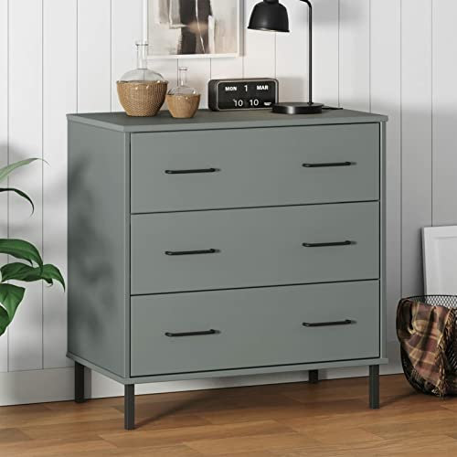 Gecheer Sideboard Oslo mit 3 Schubladen Grau 77x40x79,5 cm Massivholz, Kommode Anrichte Schrank Beistellschrank Mehrzweckschrank Standschrank Bücherschrank Lagerschrank