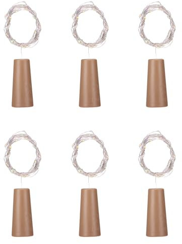 OurLeeme Bottle Stopper Lights, 2M 20 LED Wine Bottle Fairy Battery Operated, 6 Pack LED Colour Changing Clip-On Lights for Parties Weddings Christmas Table Jars Birthday Home Decor, Warm White