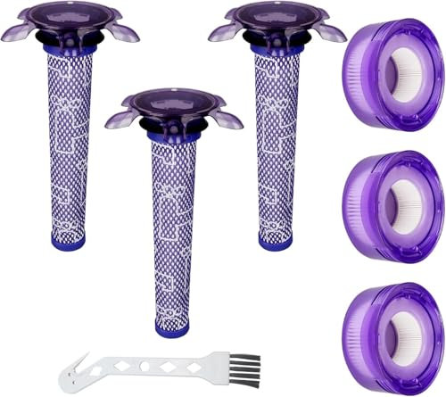 3 Pezzi V8 Filtro per Dyson,Filtri di Ricambio per Dyson V7 V8 Absolute Animal Motorhead, 3 Pre-Filtro, 3 Post-Filtri e 1 Spazzola di Pulizia Professionale, Codice Ricambio DY-96566101, 96747801