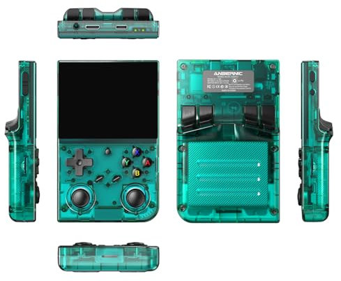 SpedUpX RG35XX Pro Retro Handheld Game Console, 3.5 Inch IPS Screen Linux OS Built-in 64G＋256G TF Card, Retro Video Games Consoles 3200mAh Battery（Clear Green）