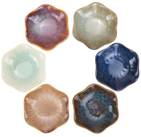 X-BLTU Juego de 6 Cuencos para Salsa de Cerámica, 10cm Cuencos de Aperitivo con Forma de Flor, Mini Plato de Soja de Porcelana para Sushi, Salsa de Soja, Salsas, Especias, Frutas, Aperitivos