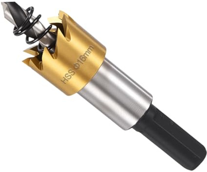 METALLIXITY Seghe Tazza Frese per Metallo 16mm (5/8), M35 Fresatrice Foro Acciaio Rapido con Punta Centrale, Chiave Esagonale e Molla - per Metallo Media Durezza, Legno, Pannelli, Oro