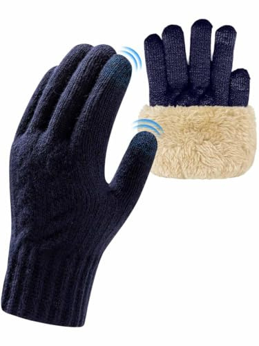 Yutdeng Warme Handschuhe Touchscreen Winter Thermo Strickhandschuhe Herren Damen Fleece Lined Strick Handschuhe mit Handy Touch Handschuhe Touchfunktion für Fahrrad Sport Freizeit Gloves,Marine