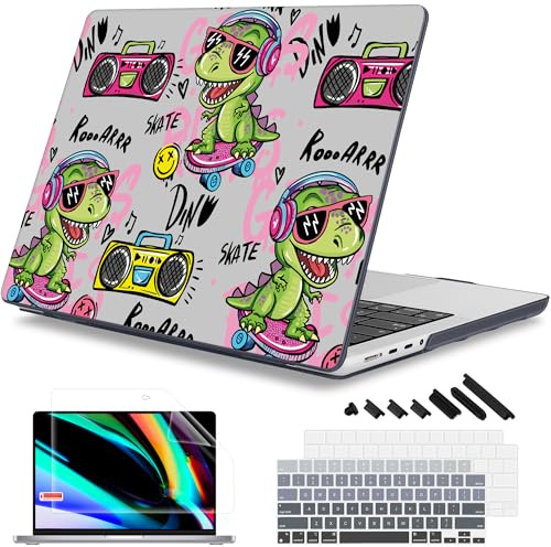Mektron for 2025 MacBook Pro 14-inch M4 Case 2024 A3112 A3401 A3185 Fits 2023/2021 M3 A2918 A2992 M2 A2779 M1 A2442 Pro/Max, Printed Plastic Hard Shell Laptop Cover, Cool Dinosaur