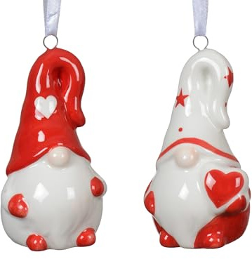 Christbaumschmuck Keramik 9cm - Wichtel Figur zum Aufhängen - 1 Stück sortiert - Weihnachtsbaum Anhänger für Weihnachten - Christbaumanhänger & Weihnachtsbaumschmuck - Kobold Gnom Zwerg Rot Weiß
