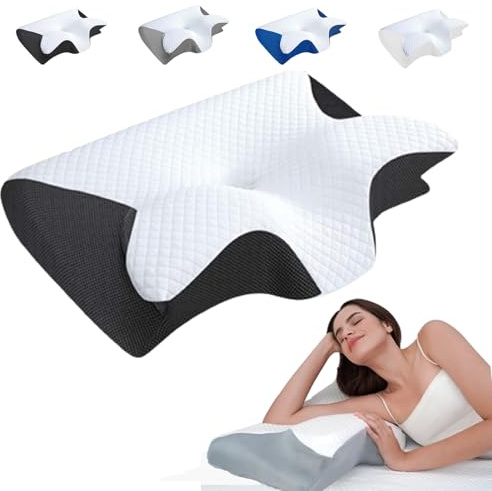 Donubiiu Ergonomisches Nackenstützkissen–Atmungsaktives Memory Foam Kissen mit lichtblockierenden Schlafmasken-Ohrstöpseln für Seiten-,Rücken-&Bauchschläfer (Schwarz,Kissenbezug)