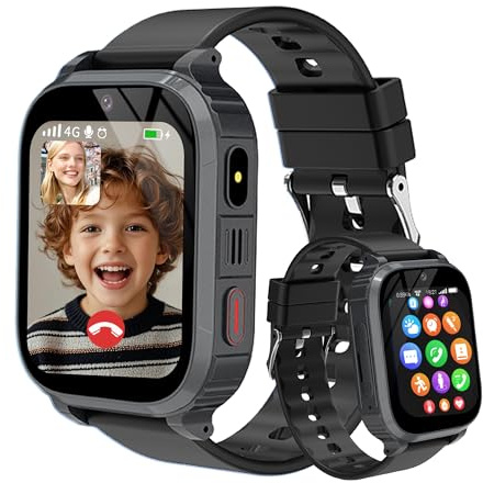 YEDASAH 4G Montre Connectée Enfants, Appels Vidéo, Localisation GPS, IP68 Étanche Montre Telephone Enfant avec SOS, Musique, Mode École, Podomètre, Jeux, Réveil, Prendre des Photos, 4 à 12 Ans Cadeau